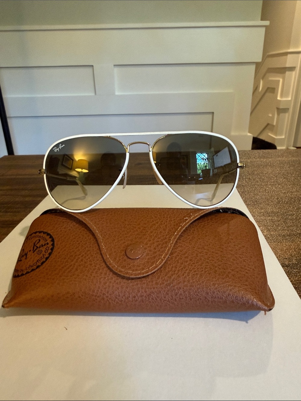 Ray-Ban White Frame Sunglasses with gray lenses. size 58. Case included